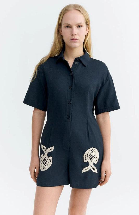 Thinking Mu - Jumpsuit Roberta Fish Patch - Navy