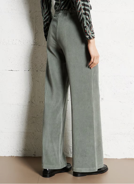 Nice Things - Elastic corduroy pants - smoke green