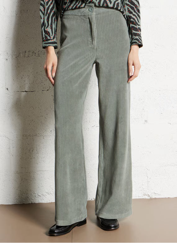 Nice Things - Elastic corduroy pants - smoke green