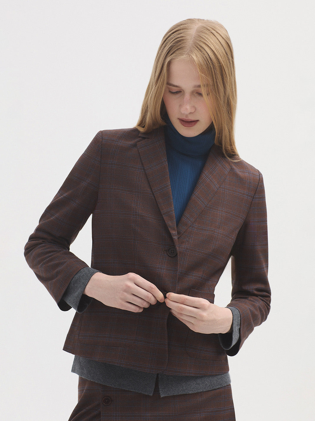 Nice Things - Geruite blazer - Bruin met blauwe ruit WWT011