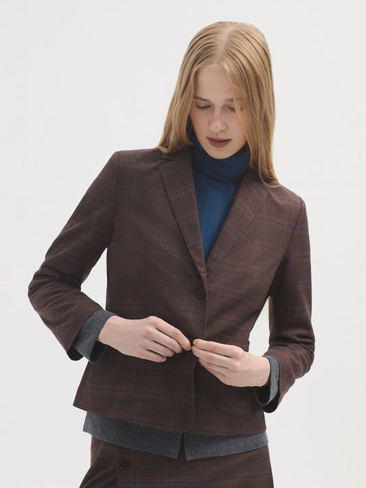 Nice Things - Geruite blazer - Bruin met blauwe ruit WWT011