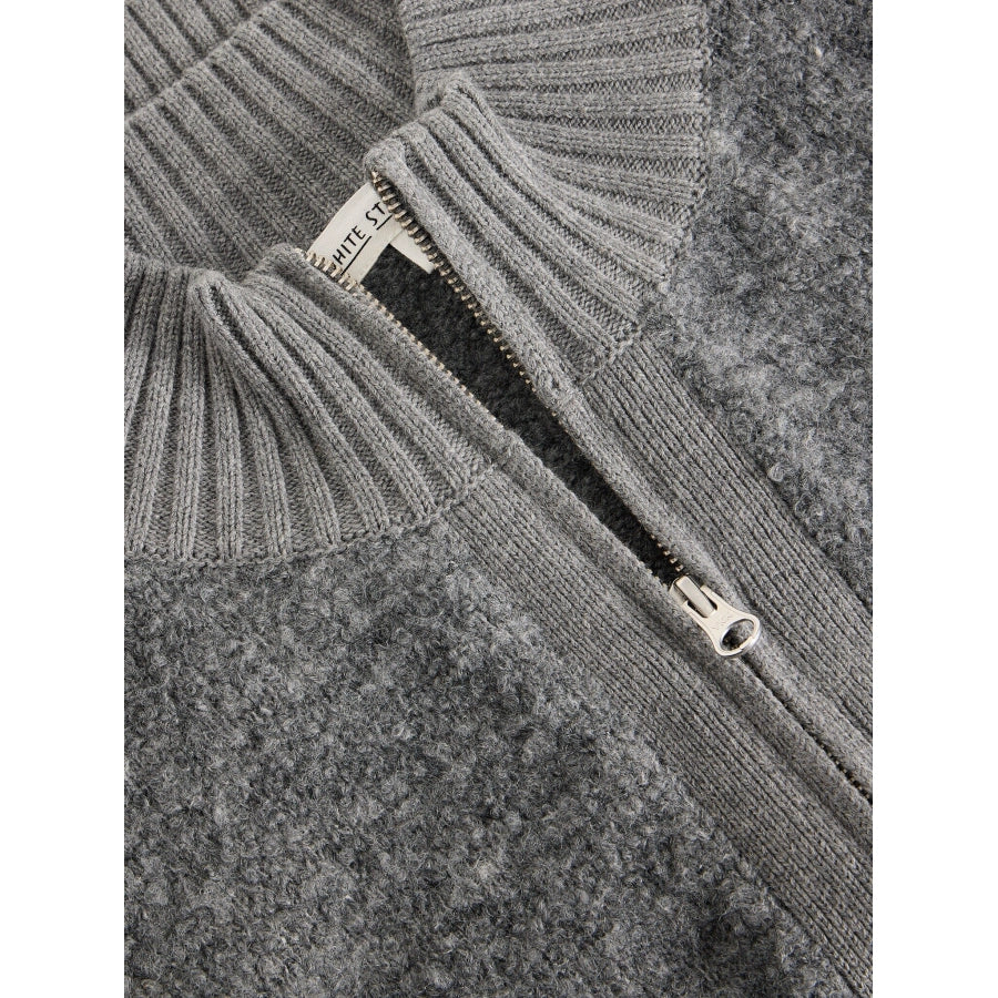 White Stuff - Bobby Boucle zip cardi - Mid grey