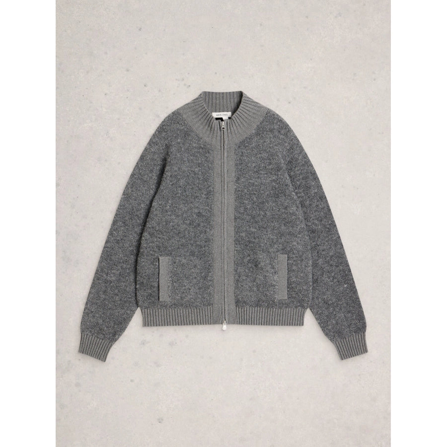 White Stuff - Bobby Boucle zip cardi - Mid grey