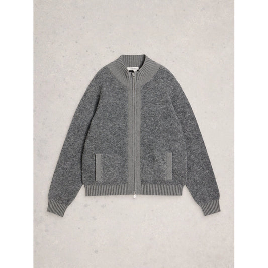 White Stuff - Bobby Boucle zip cardi - Mid grey