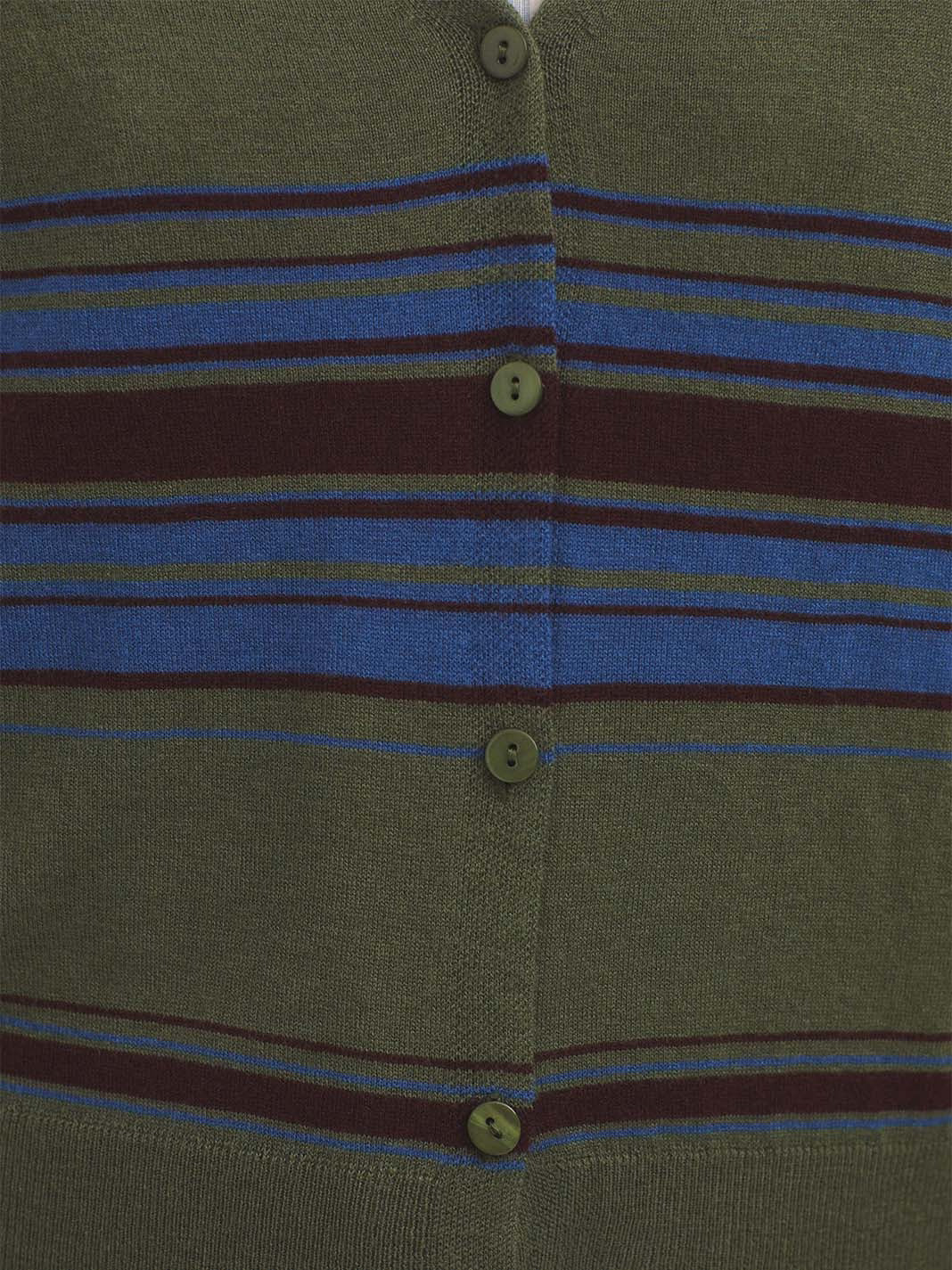 Nice Things - Tin gauge tricolor stripe cardigan - Dark Khaki