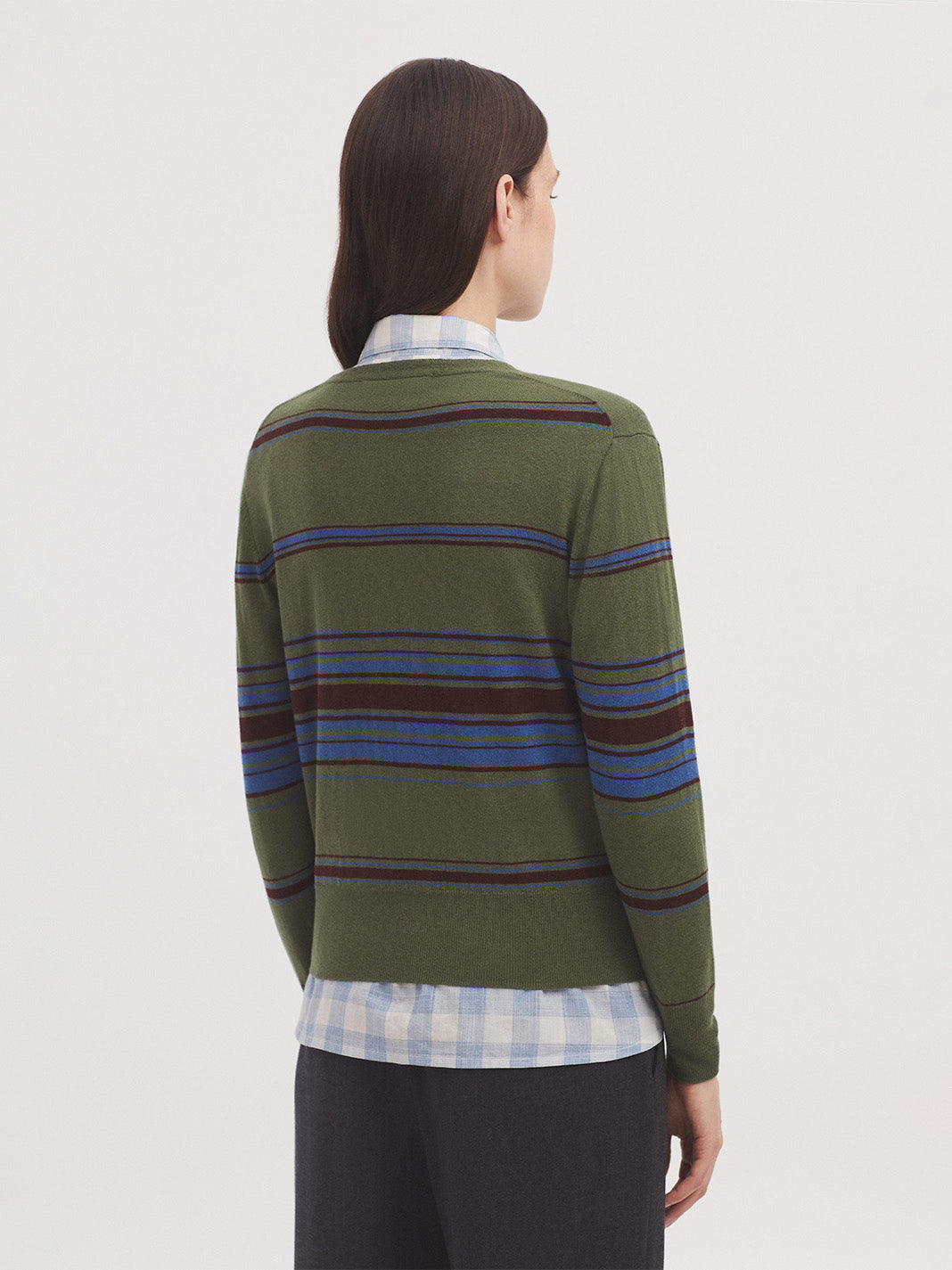 Nice Things - Tin gauge tricolor stripe cardigan - Dark Khaki
