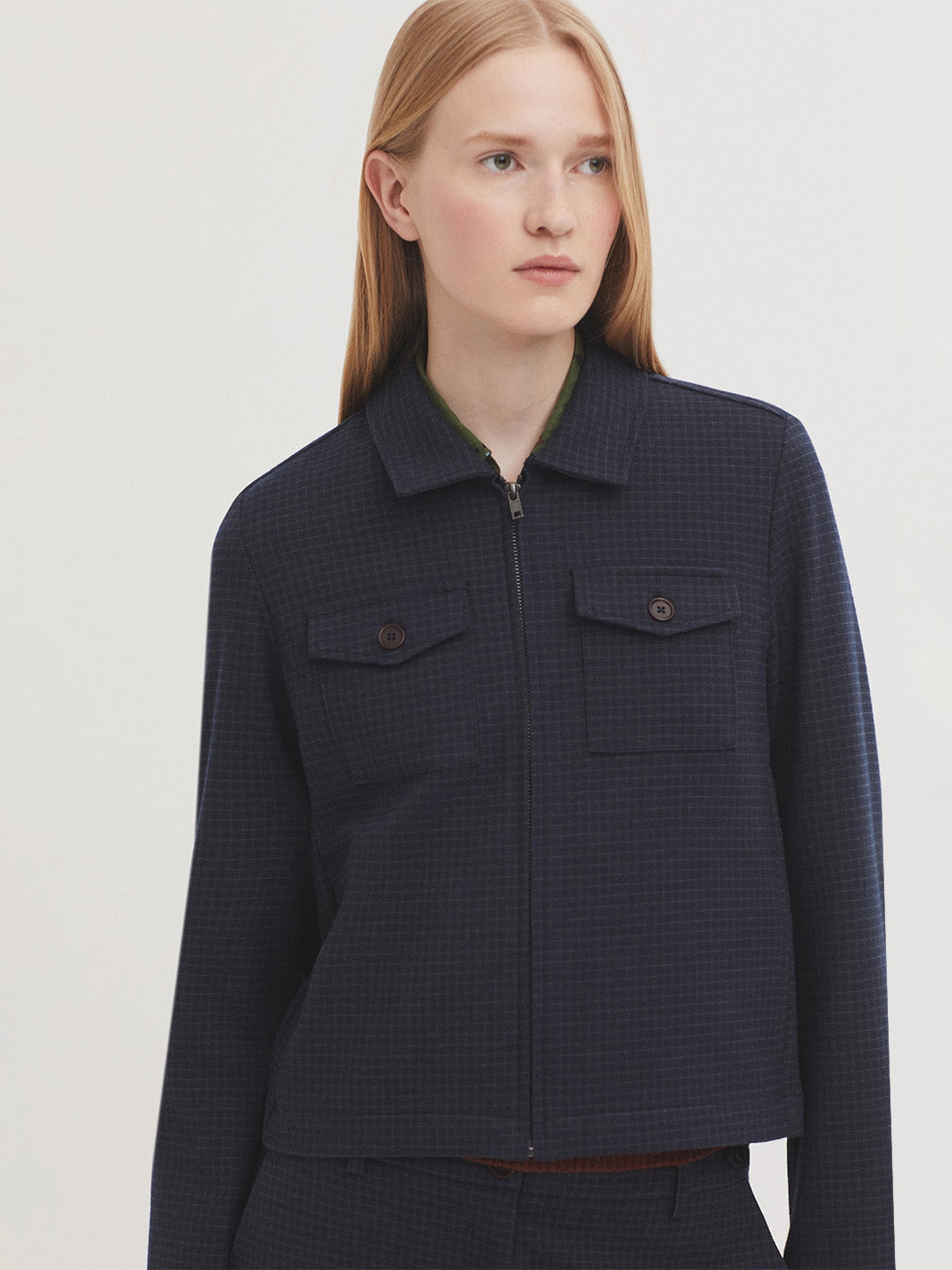 Nice Things - Window check zipper jacket - navy