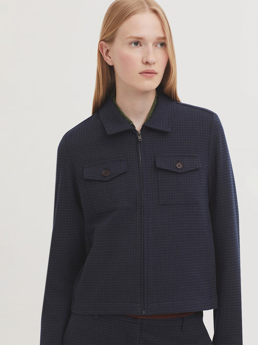 Nice Things - Window check zipper jacket - navy