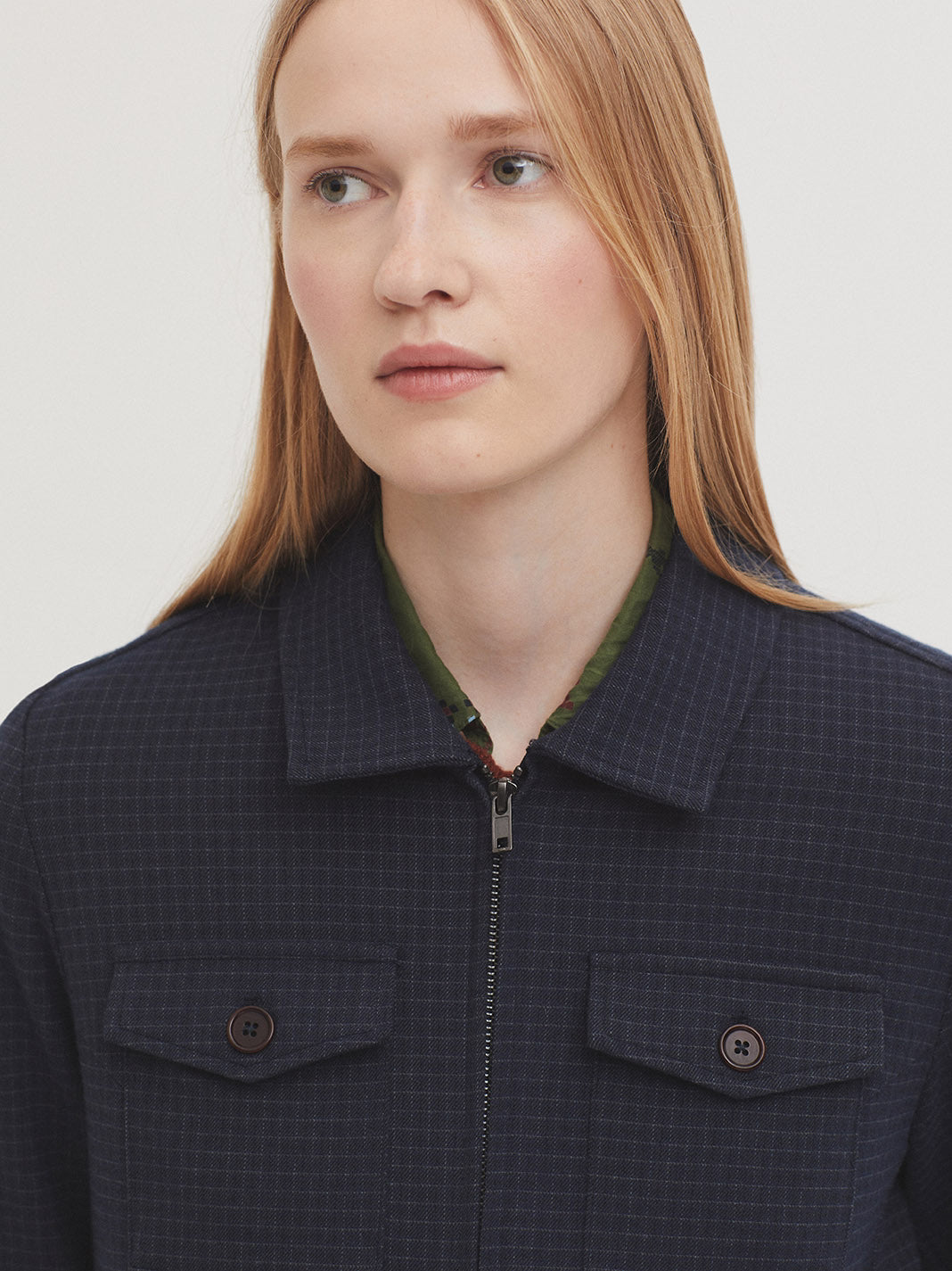 Nice Things - Window check zipper jacket - navy