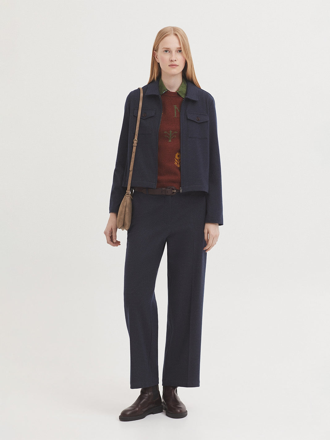 Nice Things - Window check zipper jacket - navy