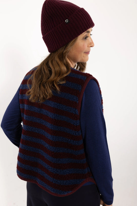 Danefae - Danecubist Fuzzy Wool Stripe Fleece Vest - Dark Wine/Porcelaine