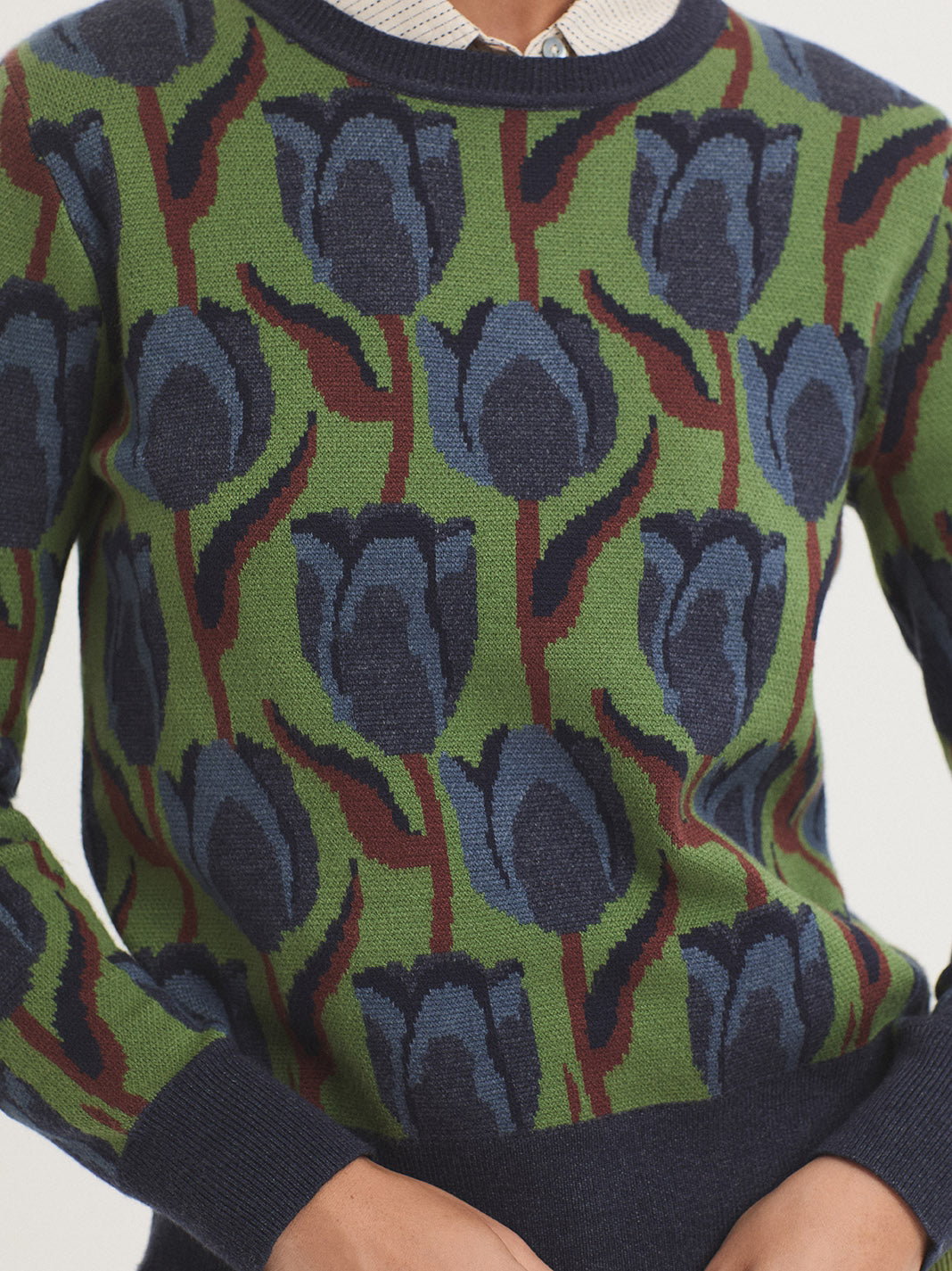 Nice Things - Tulips jacquard sweater - Kiwi green