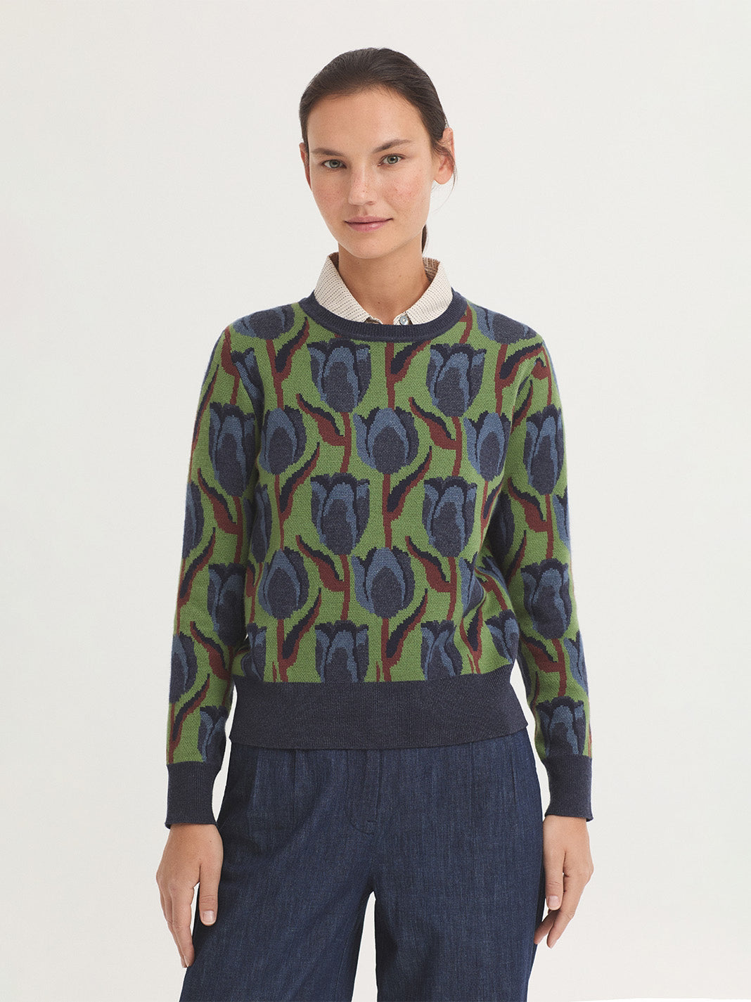 Nice Things - Tulips jacquard sweater - Kiwi green