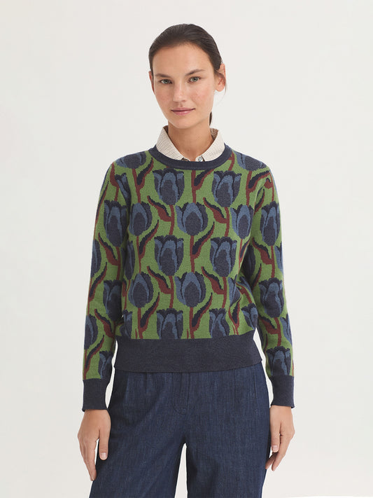 Nice Things - Tulips jacquard sweater - Kiwi green