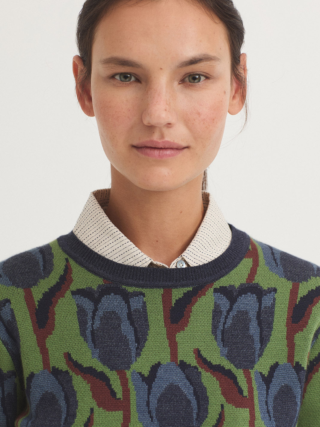 Nice Things - Tulips jacquard sweater - Kiwi green