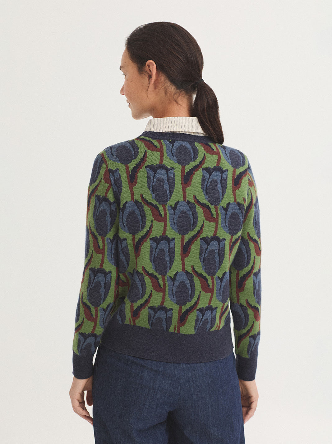 Nice Things - Tulips jacquard sweater - Kiwi green