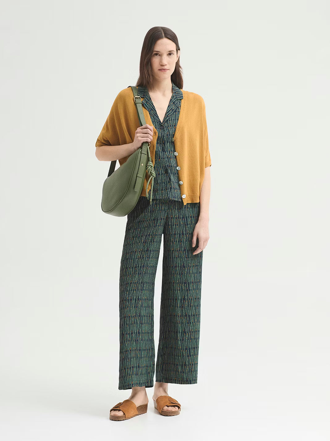 Nice Things - Pine needles print flowy pants - Navy
