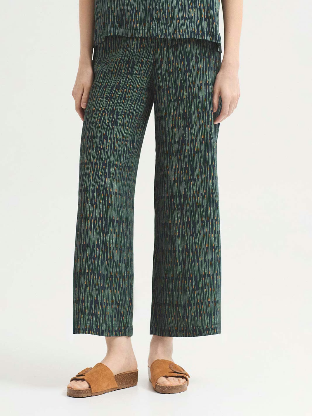 Nice Things - Pine needles print flowy pants - Navy