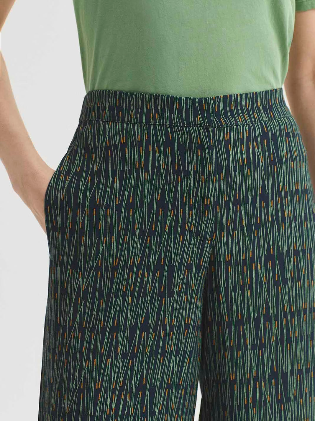 Nice Things - Pine needles print flowy pants - Navy
