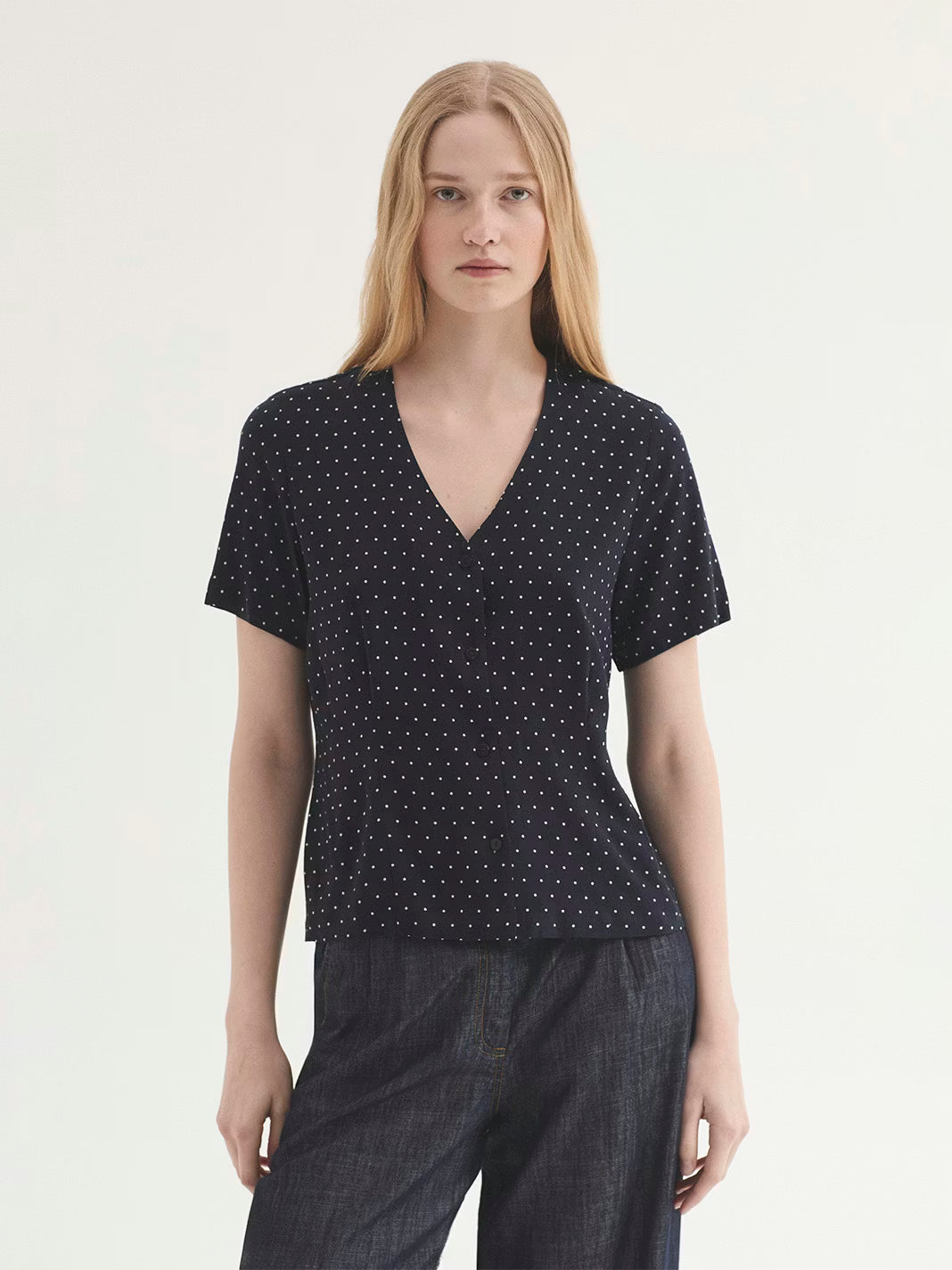 Nice Things - ''Small dots print'' top - Navy