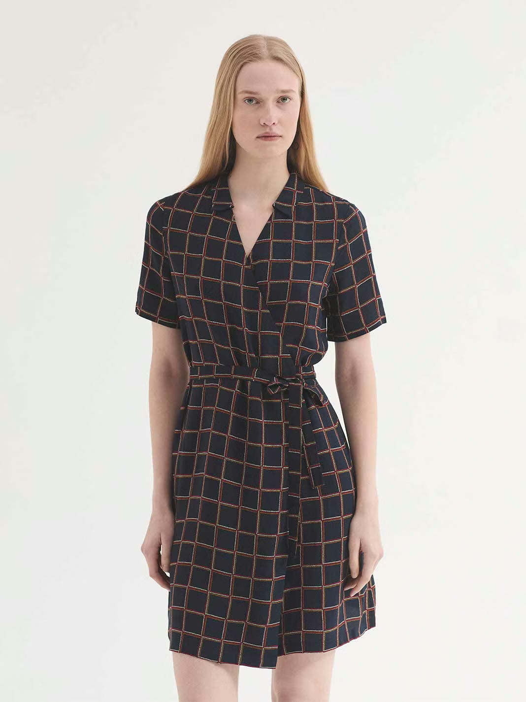 Nice Things - ''Dotted checks print'' dress - Navy