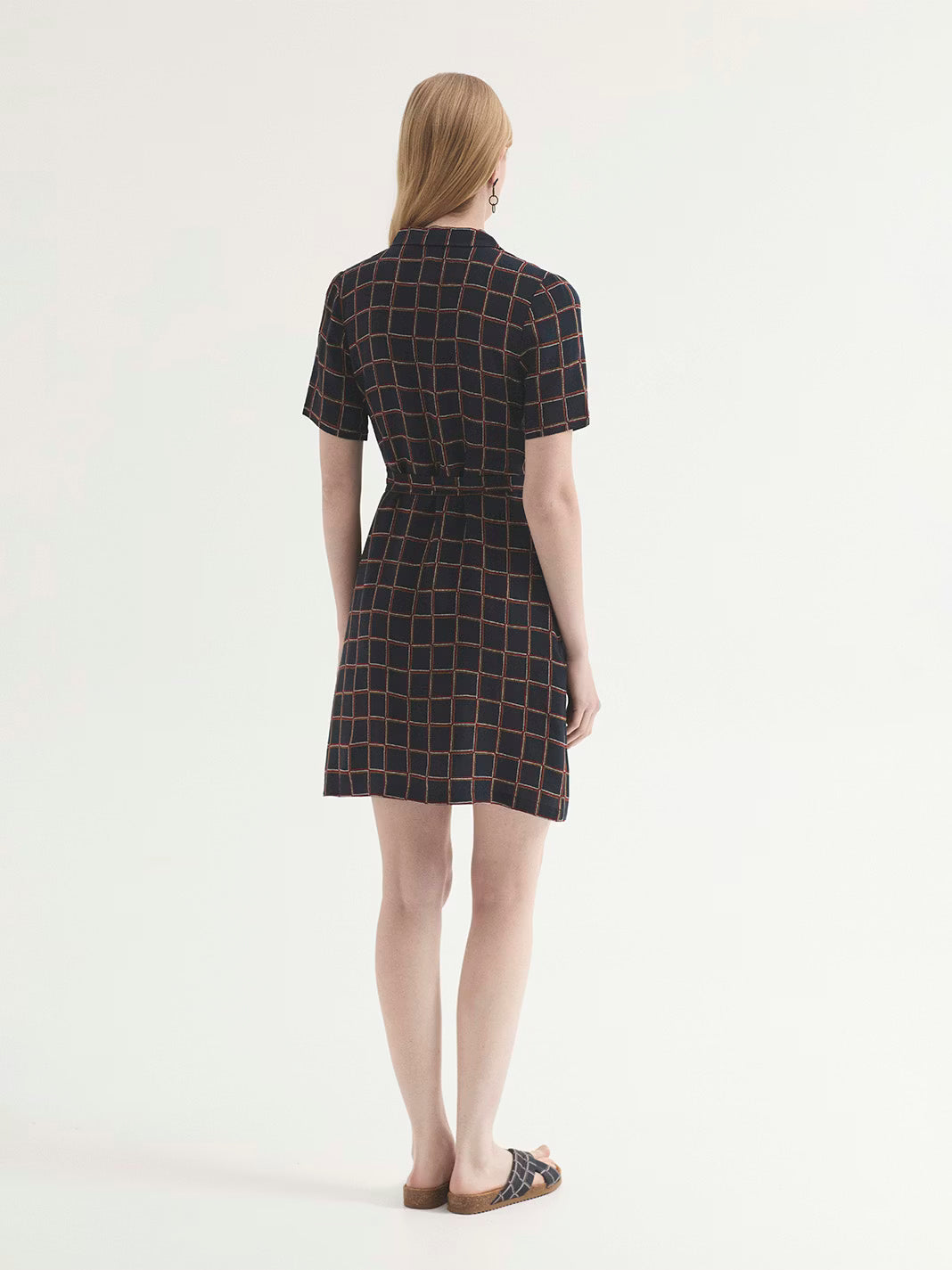 Nice Things - ''Dotted checks print'' dress - Navy