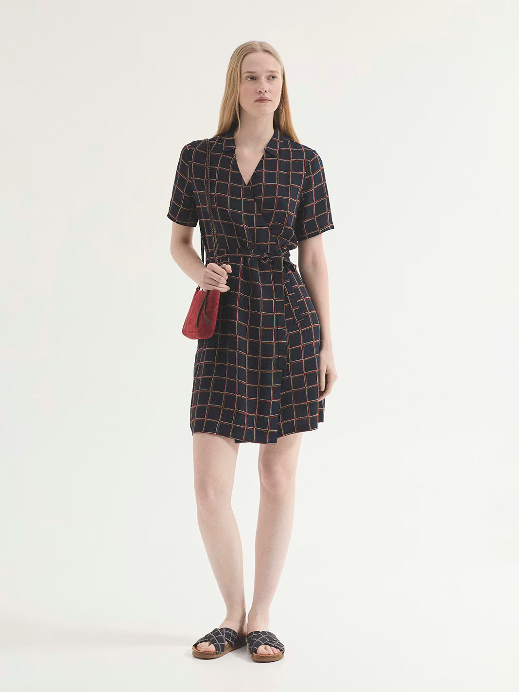Nice Things - ''Dotted checks print'' dress - Navy