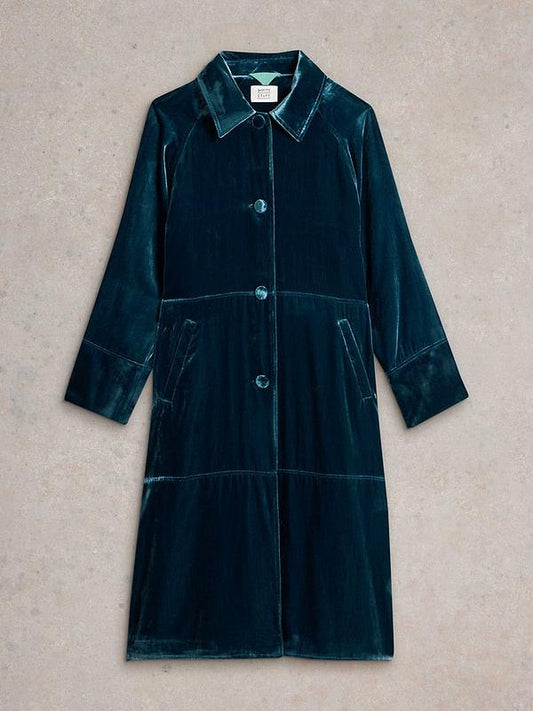 White Stuff - Freya Velvet Duster Coat - Dark Teal