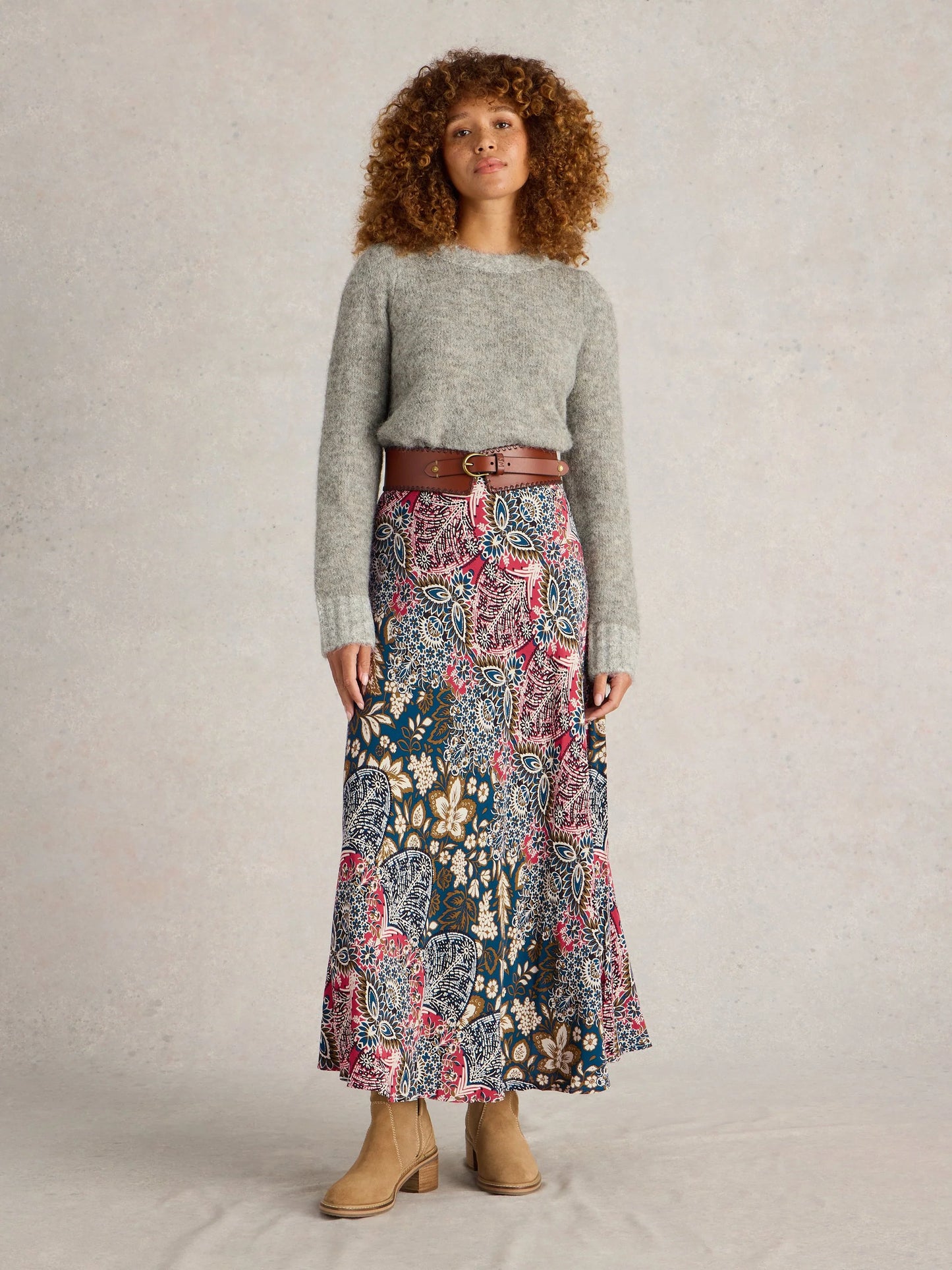 White Stuff - Hope Bias Cut Maxi Skirt - Teal Print