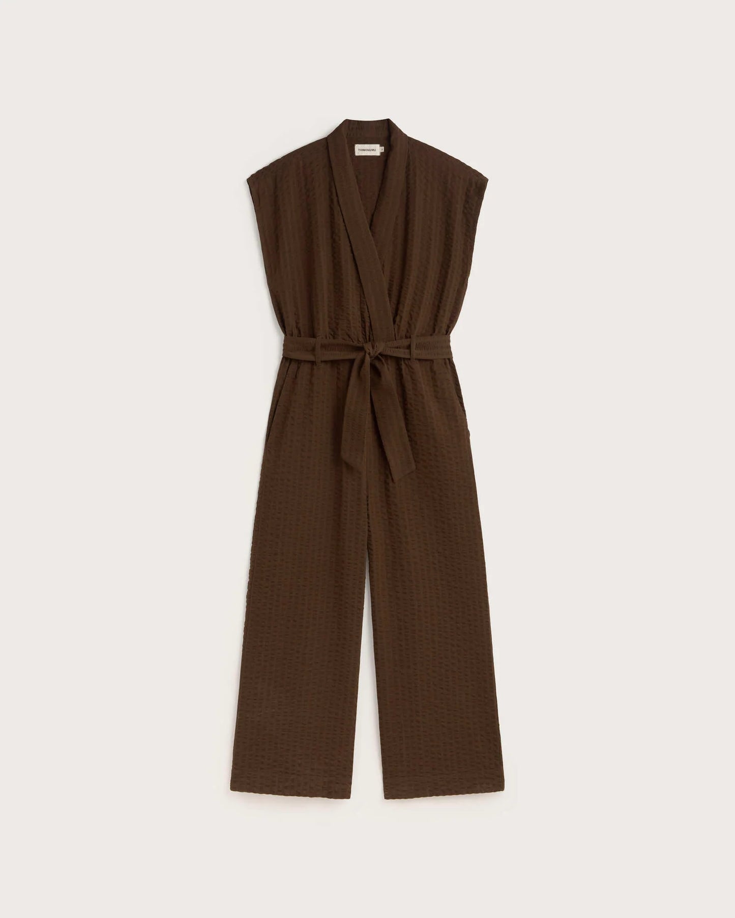 Thinking Mu - Wood Seersucker Malawi Jumpsuit - Brown