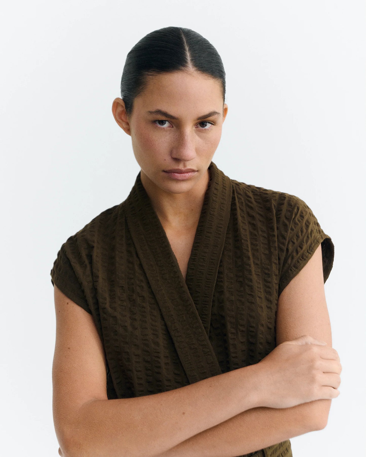 Thinking Mu - Wood Seersucker Malawi Jumpsuit - Brown