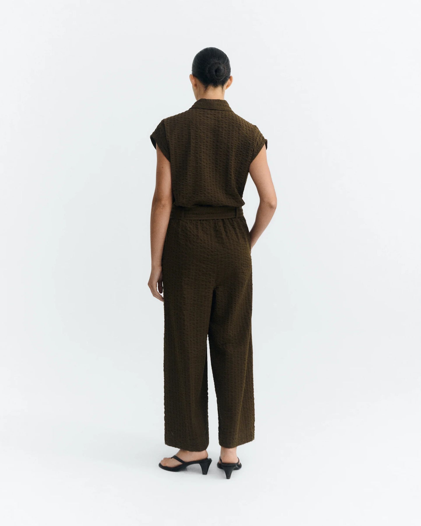 Thinking Mu - Wood Seersucker Malawi Jumpsuit - Brown