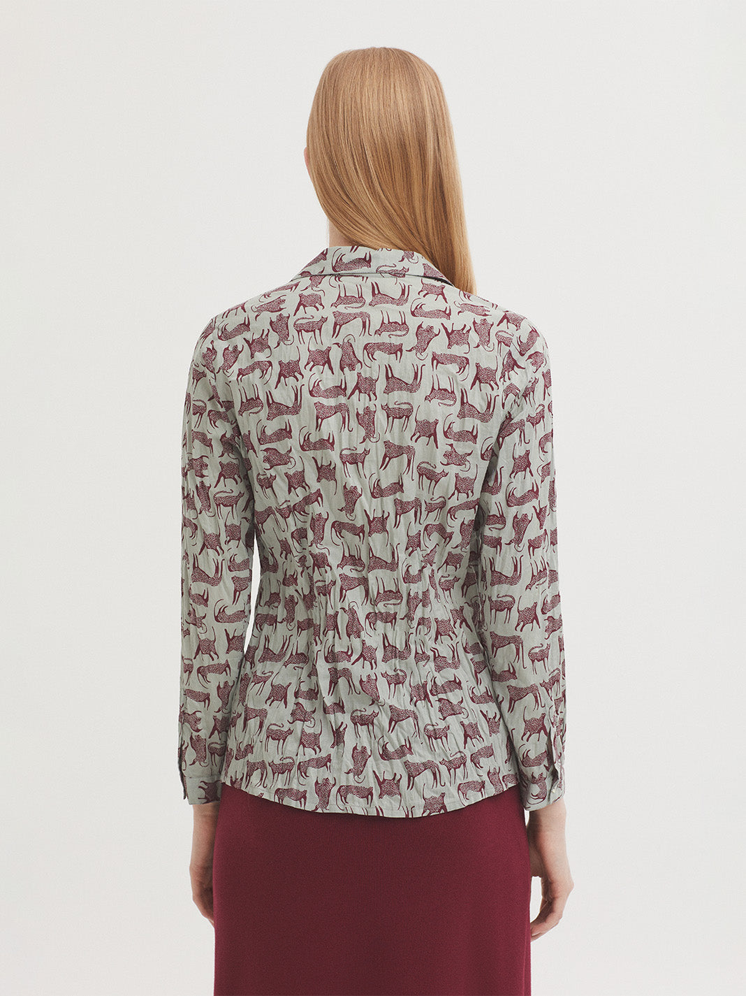 Nice Things - Feline print basic shirt - Granit Green