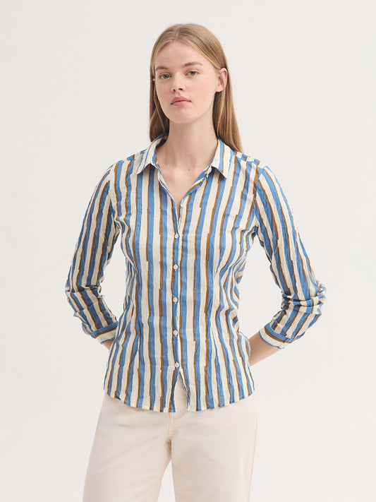 Nice Things - Broken stripes print basic shirt - Ecru