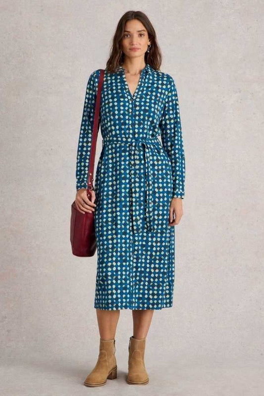 White Stuff - Annie Jersey Shirt Dress - Blue Print