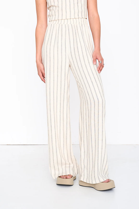 24 Colours - beige broek striped (viscose/linnen mix)