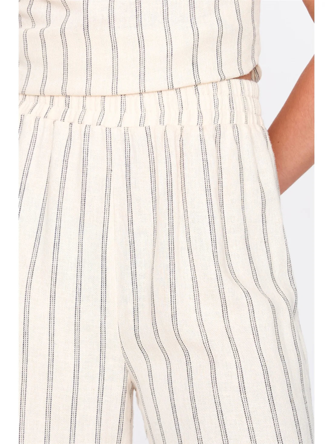 24 Colours - beige broek striped (viscose/linnen mix)