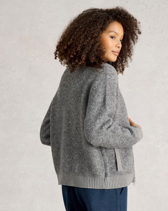 White Stuff - Bobby Boucle zip cardi - Mid grey