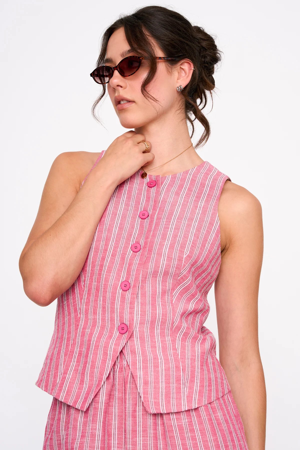 24 Colours - Gilet gestreept roze