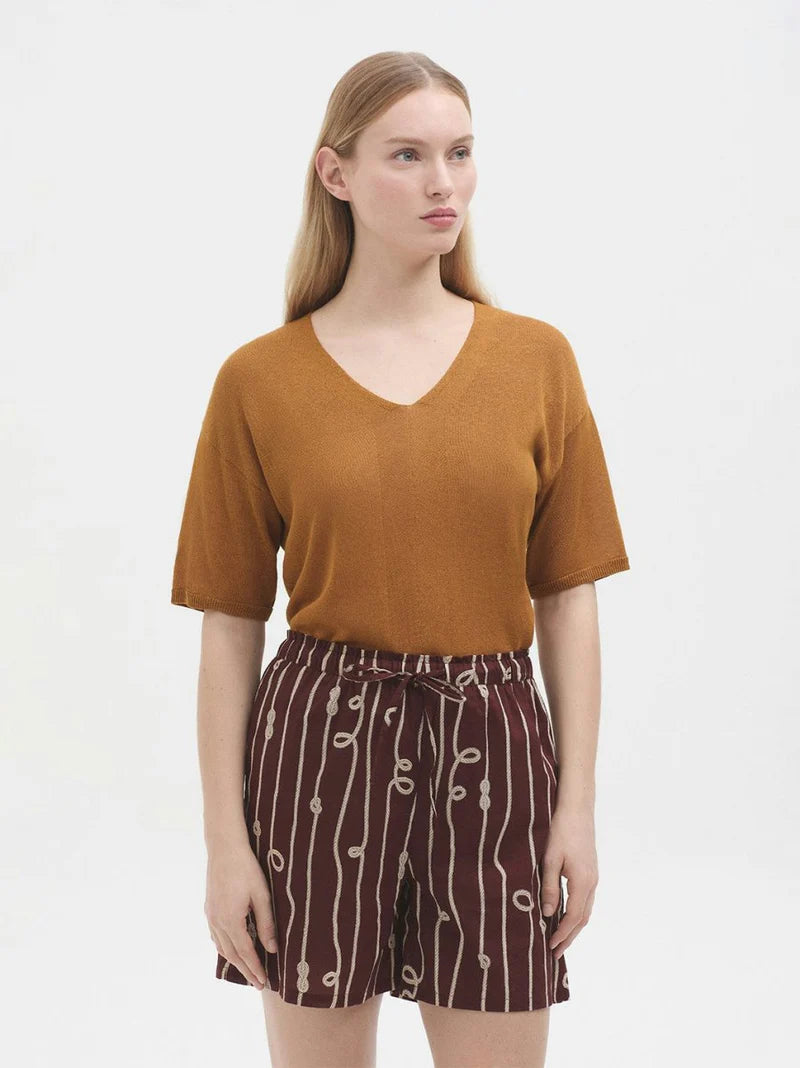 Nice Things - Robes & knots print basic short - Chestnut