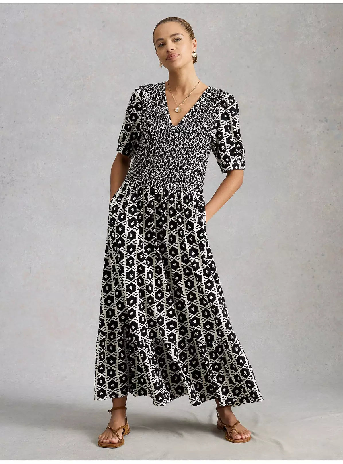 White stuff - Nola Shirred jersey dress - Black print