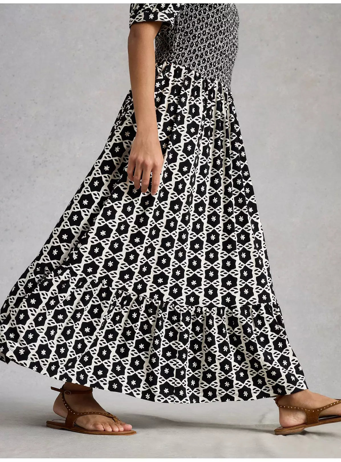 White stuff - Nola Shirred jersey dress - Black print