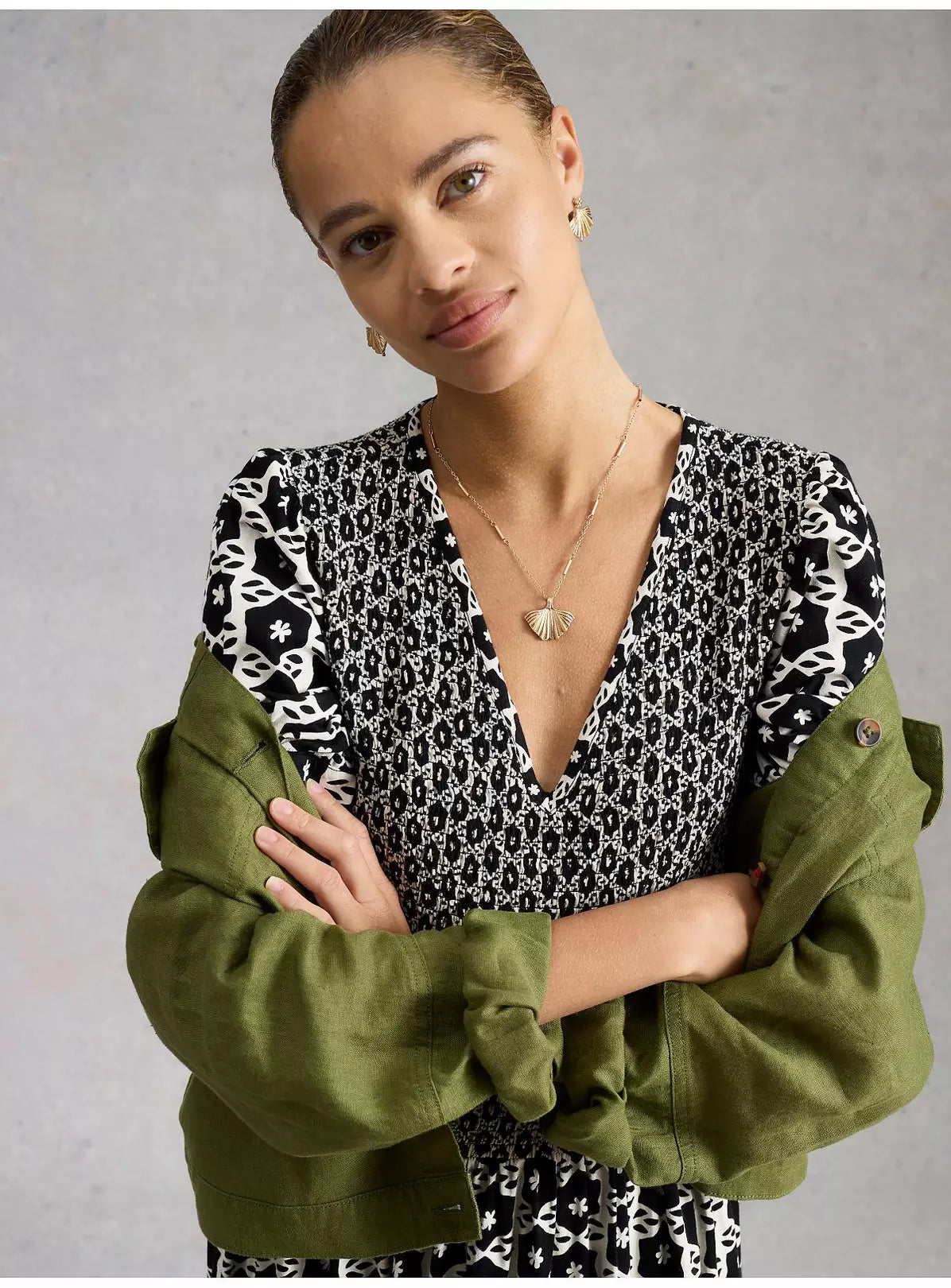 White stuff - Nola Shirred jersey dress - Black print